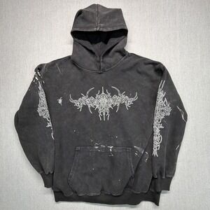 Cyber Grung Hoodie Distressed Faded Paint Splatter Large Black Sweatshirt
